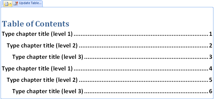 ms-word Table Content