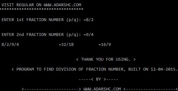 Home Page Fraction DIVISION Of Two Number. Home Page of Fraction DIVISION Program