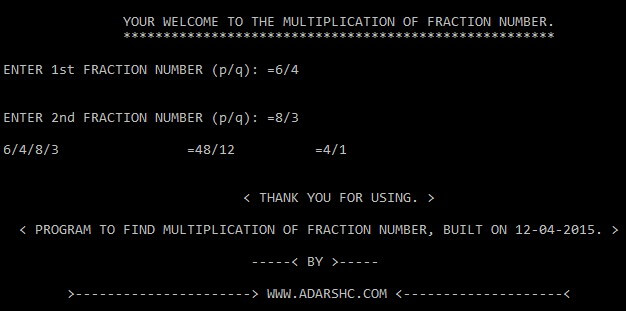 Home Page Fraction MULTIPLICATION Of Two Number. Home Page of Fraction MULTIPLICATION Program